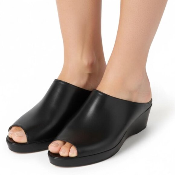 Via Spiga Shoes - VIA SPIGA Made In Italy Black Peep Toe Semi-Wedge Slip On Sandals Women's Size 9